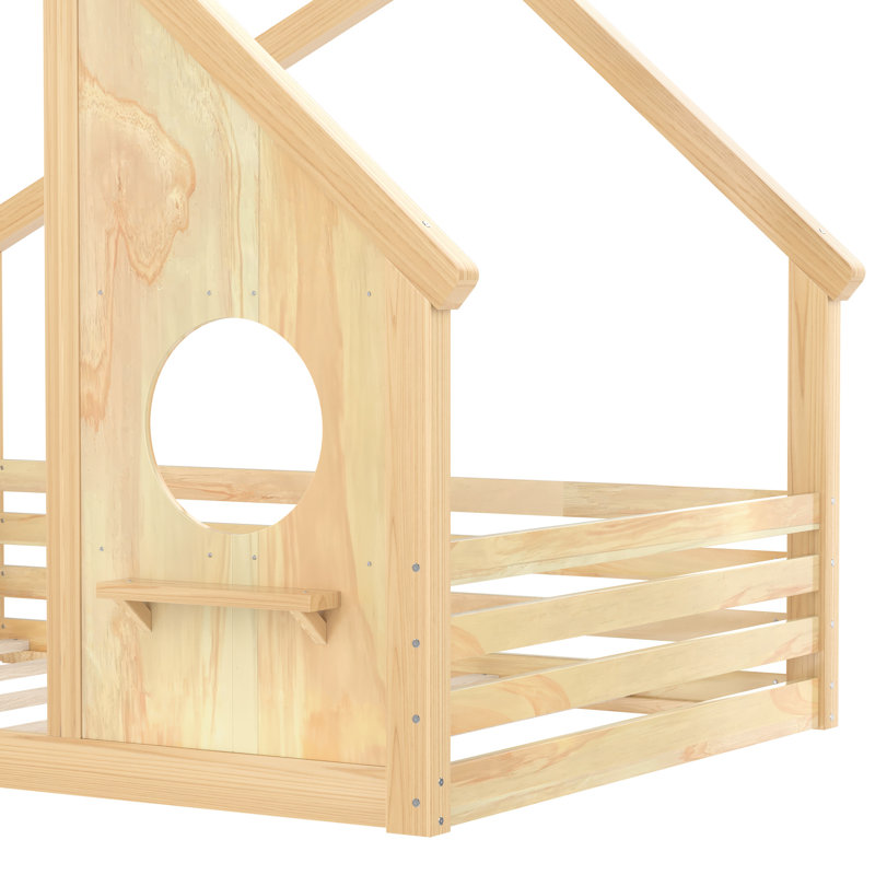 Full - Size House Shaped Floor Bed With Window And Small Shelf, Constructed For Longevity Easy Installation Families