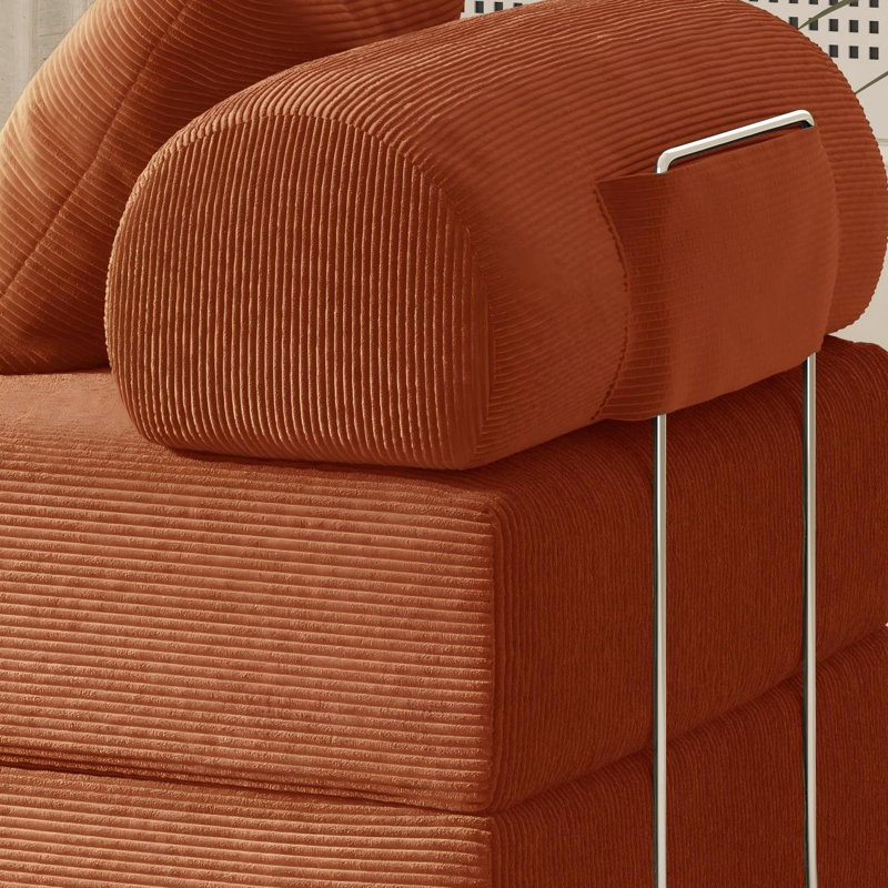 Jairden 3-in-1 Adjustable Corduroy Sleeper Sofa Bed, Convertible Modern Foldable Lounge Chair (with Throw Pillow)
