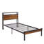 Lit plateforme simple en métal avec tête en bois et fente, lumières à DEL, télécommande, pas de sommier nécessaire, option de rangement sous le lit, approche facile à assembler, démonstration de style moderne,