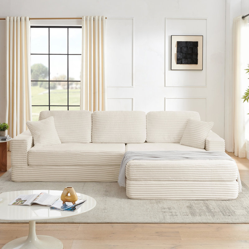 Canapé modulaire en velours côtelé Corduroy, Tissu beige, Face à la droite