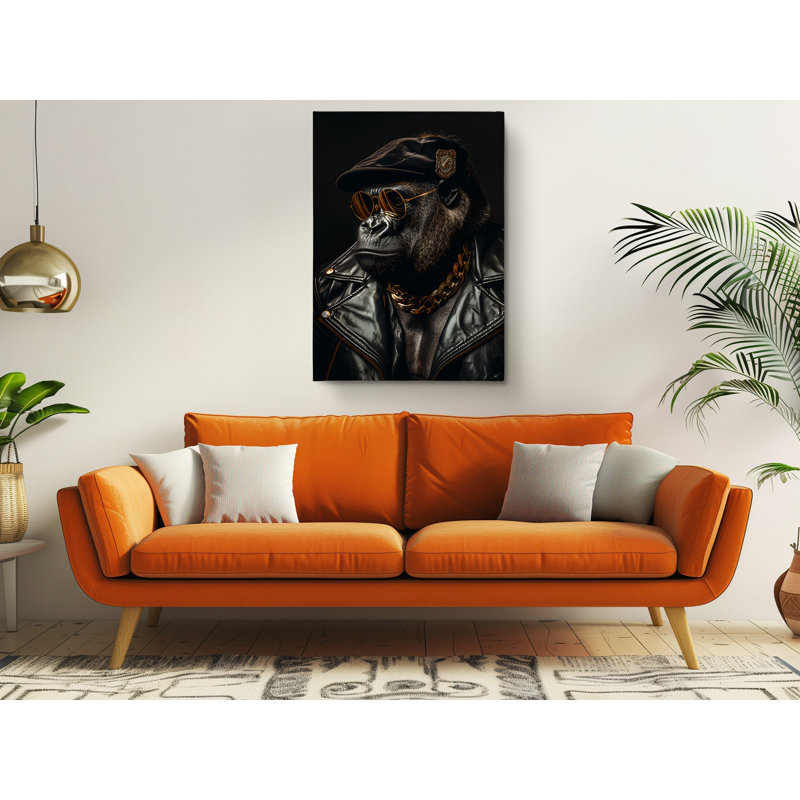 Impression sur toile Cool Gorilla avec lunettes de soleil et blouson de cuir, 60" H x 40" W