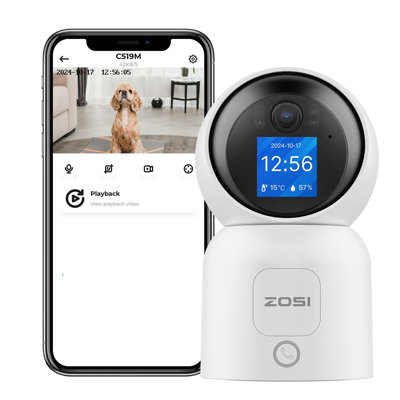 4MP 360° Pan/Tilt Security IP Camera with Monitor for Baby/Pet, One-Touch Call, 2-Way Video, Human Tracking