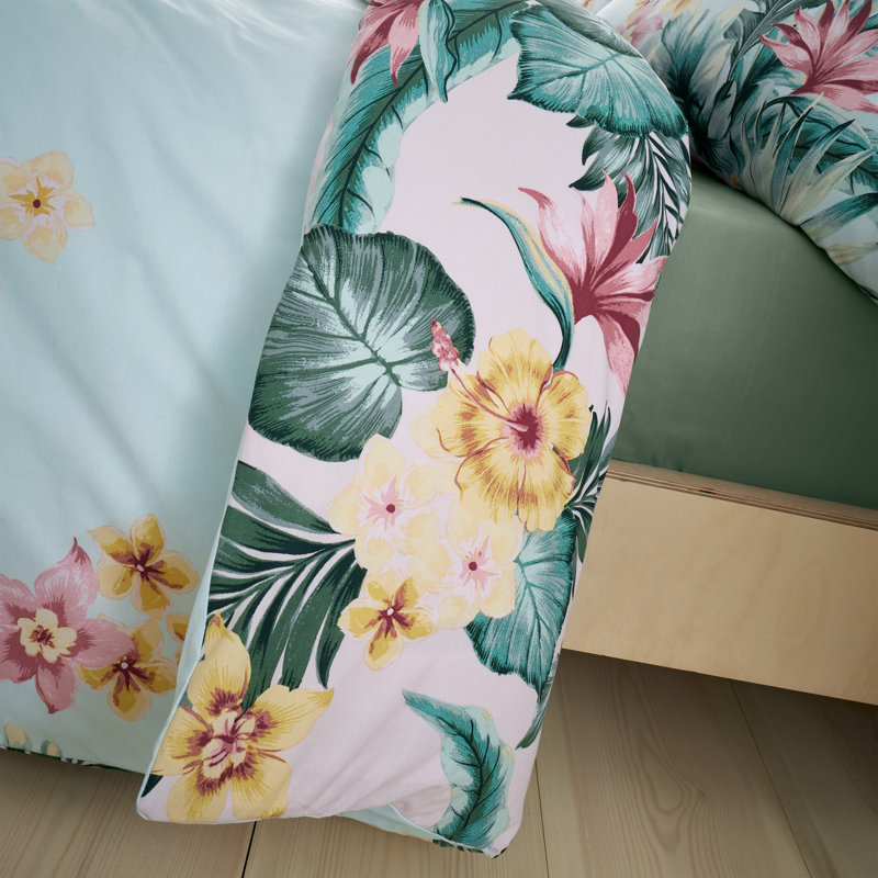 Tropical Floral Easy Care Duvet Cover Set, Double Duvet Cover + 2 Standard Pillowcases