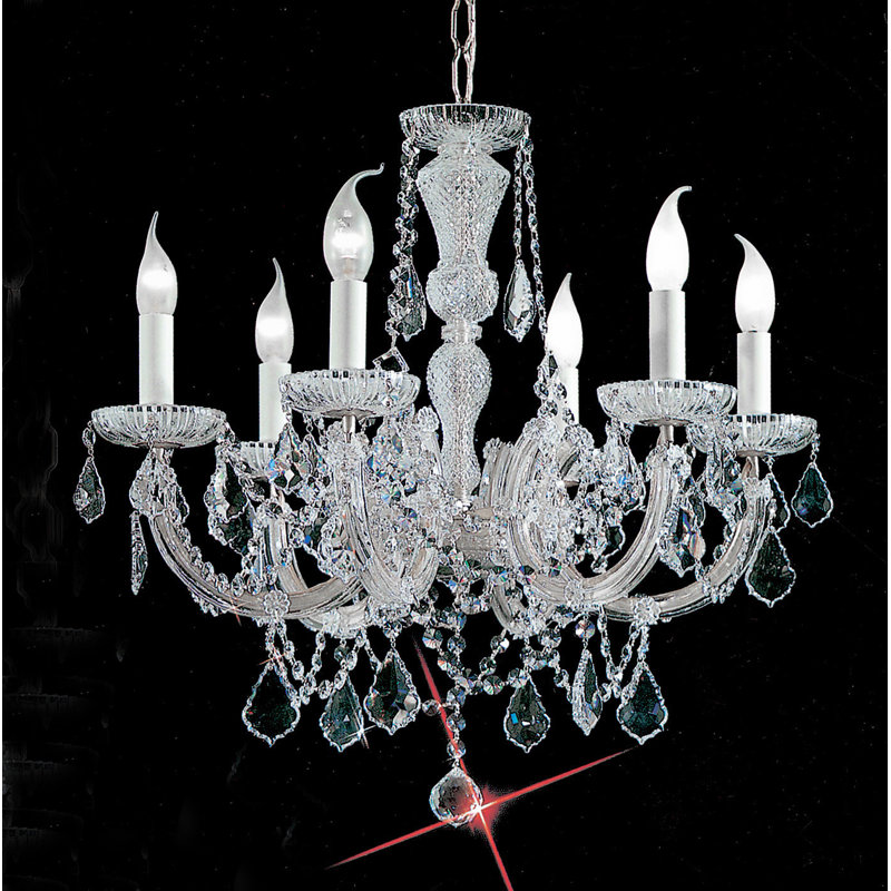 Lustre 6 lumières façon bougie Falson, Chrome, Crystalique