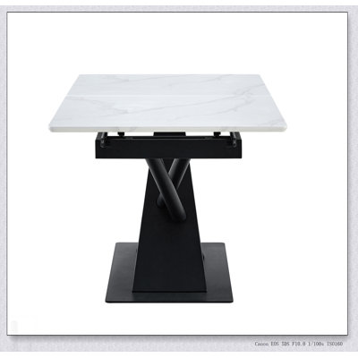 Modern Extendable Dining Table with White Marble MDF Veneer and Geometric X-Frame Metal Legs, Ideal for Contemporary Kitchens and Dining Rooms