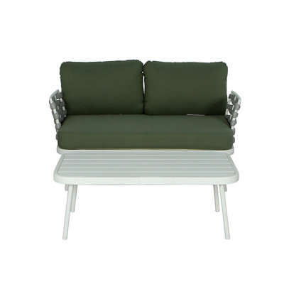 Causeuse et table en acier Mariano, blanc cassé et vert