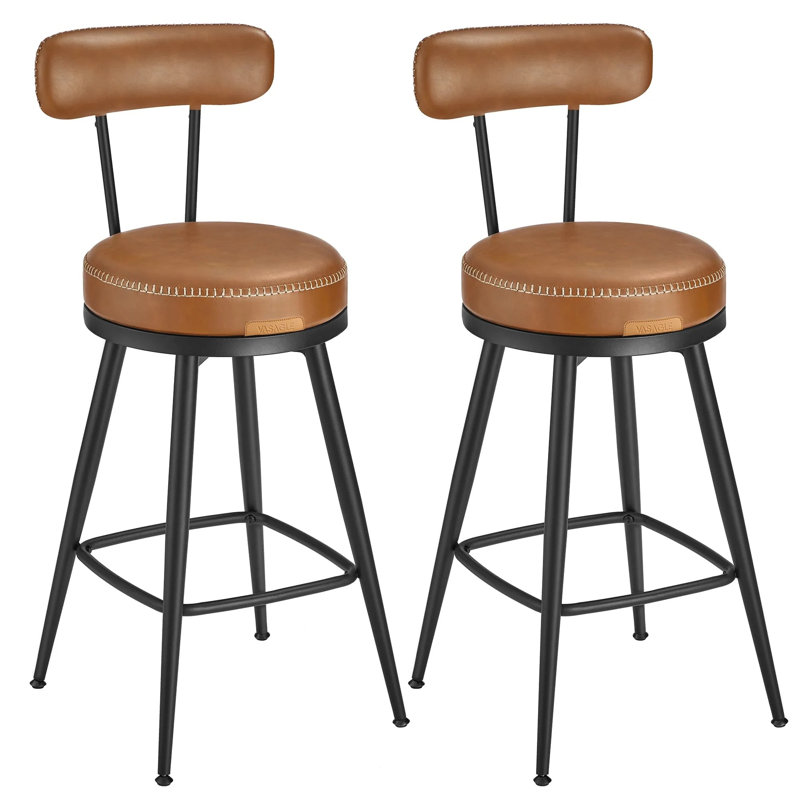 360° Swivel Bar Stools Set Of 2, Caramel Brown