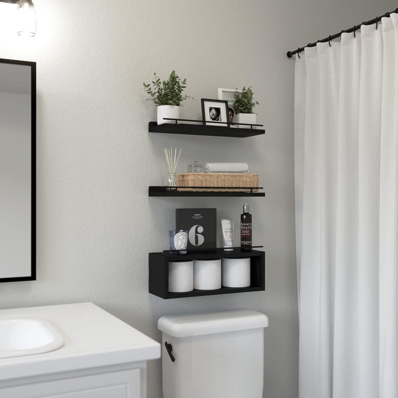 Tablettes murales avec rail en métal pour le décor de la salle de bain