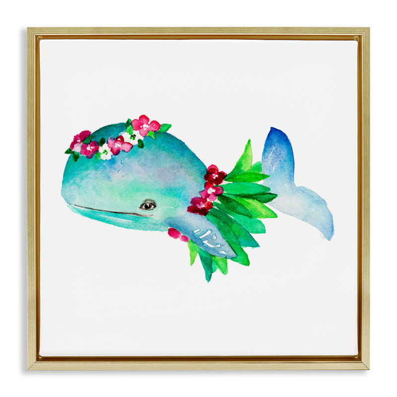 «Hula Skirt Whale» par Lanie Loreth, Cadre flottant métallique doré, H 25 po x l 25 po