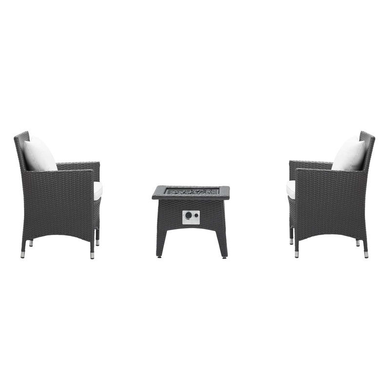 Ensemble de patio extérieur 3 pièces avec foyer Convene par Modway, Blanc