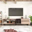 Meuble télé moderne pour téléviseur de 80 po avec double espace de rangement, console multimédia, centre de divertissement avec porte rabattable-1443443789