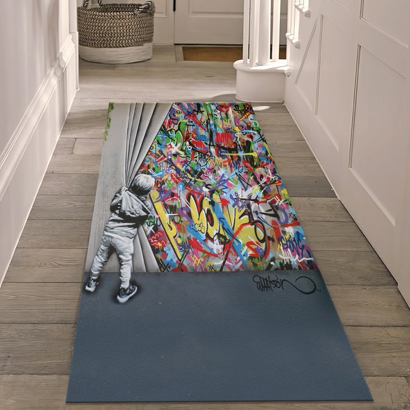 Chic Non Woven Soft Type Printed Rug Featuring a Mesmerizing Geometrical Pattern in Vibrant Hues for an Elegant Home Decor Refresh