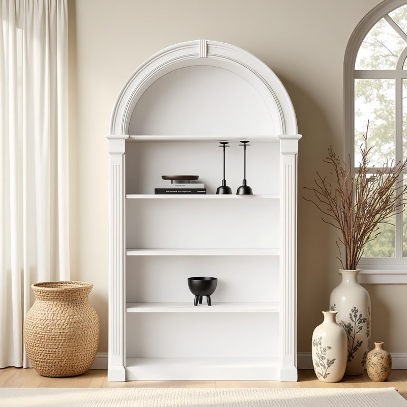 Vitrine arquée française de style crème, Blanc