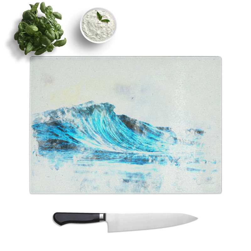 Tempered Glass Wave View Watercolour Chopping Board, 28.5 cm x 39 cm