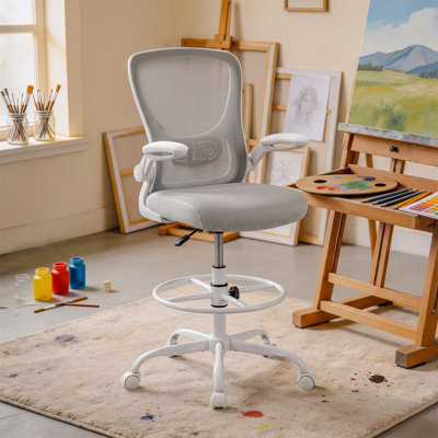 Mesh Drafting Chair with Adjustable Footrest and Lumbar Support