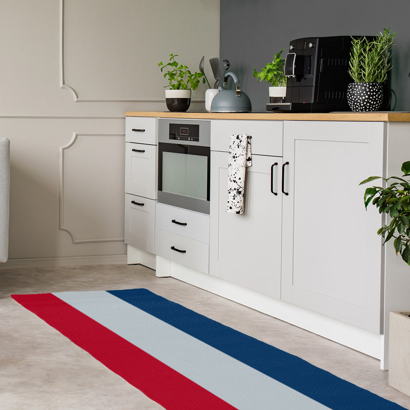 Tapis tissé à plat rouge/argent/bleu marine Los Angeles, Tapis de couloir 2 pi 6 po x 8 pi