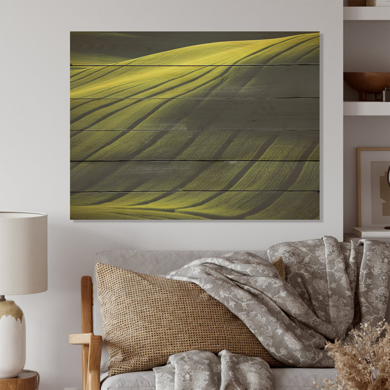 Photographie de prairie verdoyante - Art mural sur bois de pin naturel, H 10 po x l 20 po