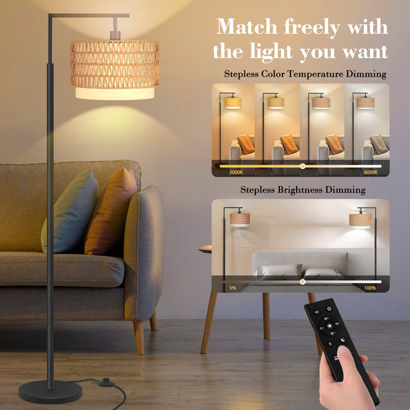 Arched/arc Floor Lamp With Remote Control, Dimmable Bulb Included, Matte Black