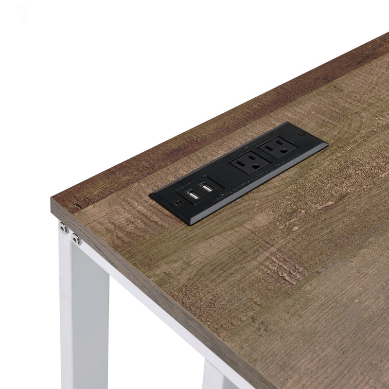 Bureau d'écriture rectangulaire avec port USB et prise idéale pour le bureau ou le bureau dans la chambre ou le salon, Blanc