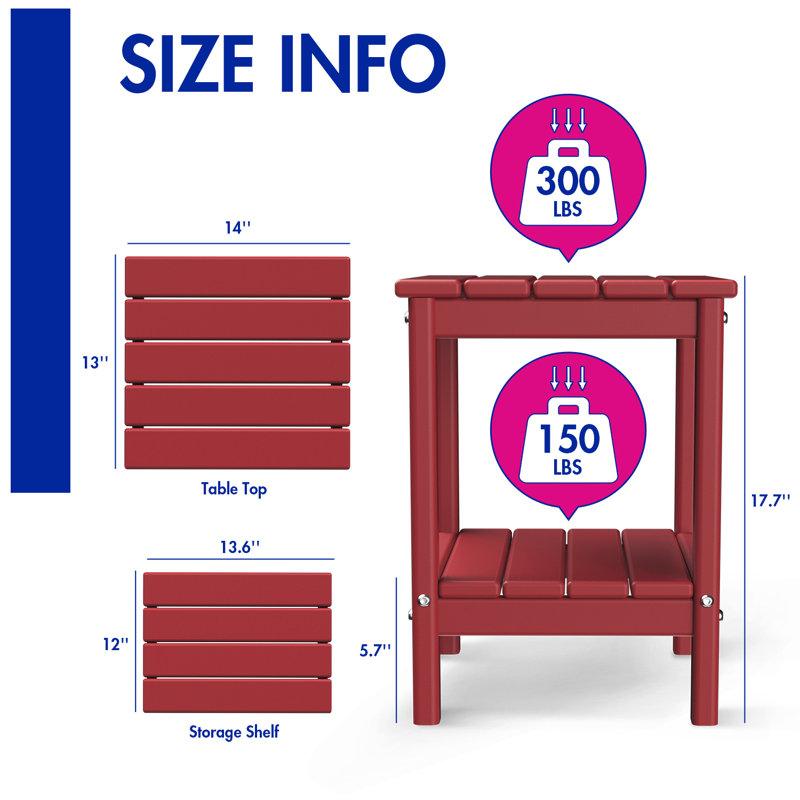 Matei 14 L x 13 W Outdoor Adirondack Side Table, Rouge