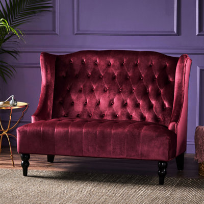 Velvet Wingback With Chic Button Tufting In Dark Wine Red Delicate