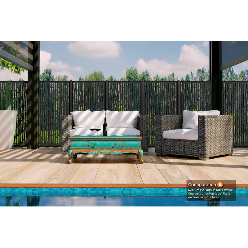 Black Galvanized Steel 72" x 36" Decorative Privacy Screen Panel