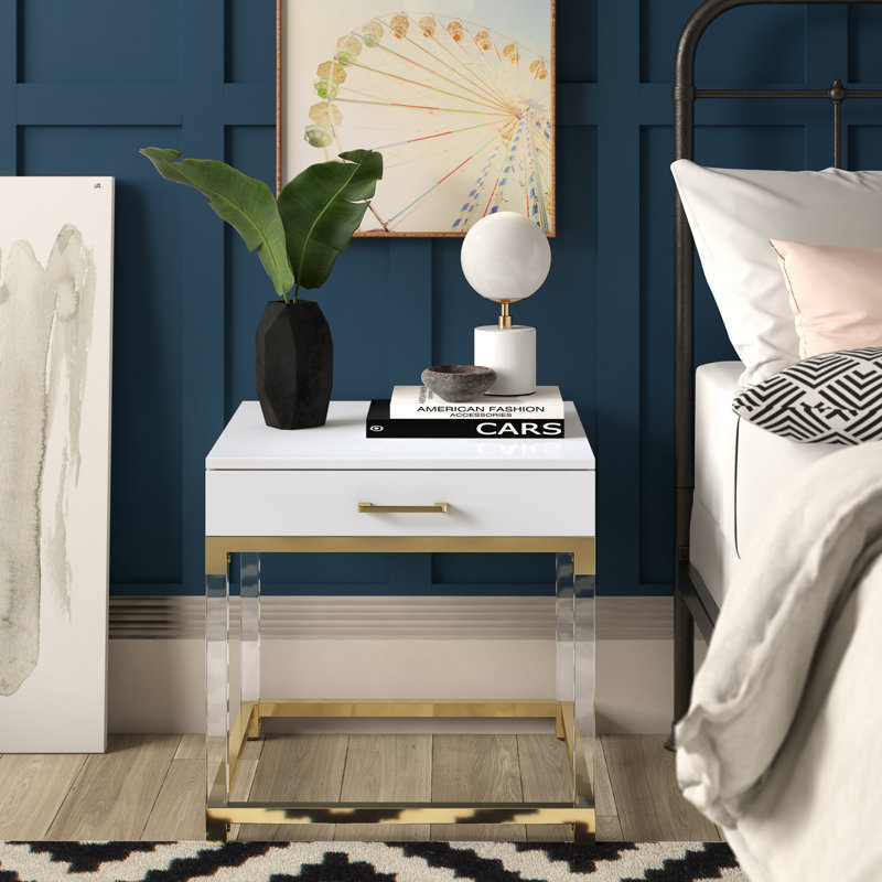 Ungar End Table with Storage, Gold, White