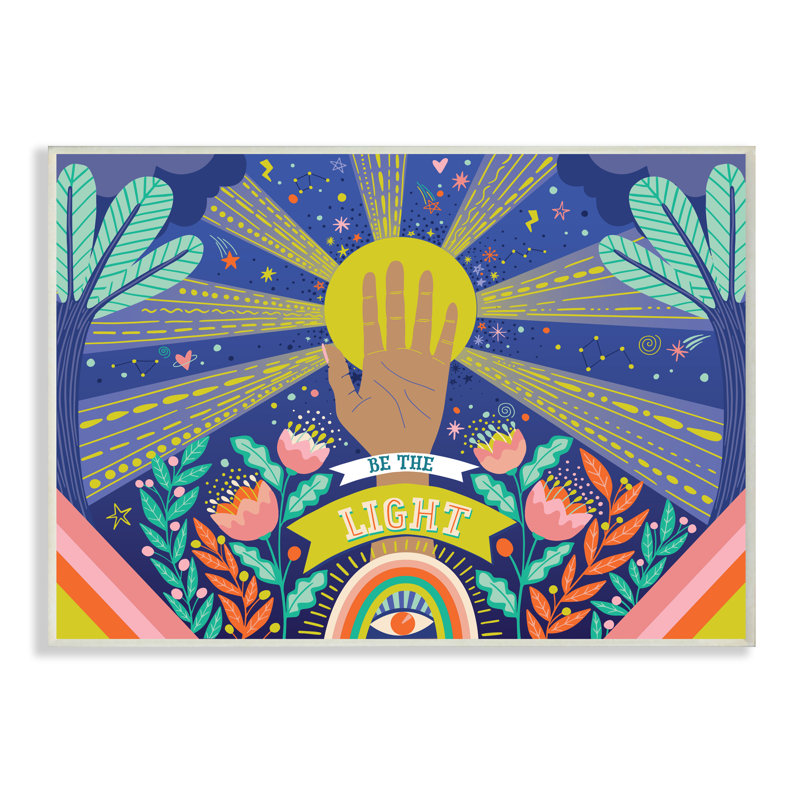 Be The Light Citation Boho Chic Floral Sunrays, H 13 po x l 19 po x P 0,5 po, Plaque murale