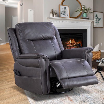 Emryn 37.4"W Upholstered Power Recliner, 240°Swivel & Rocking, Massage & Heater by Red Barrel Studio