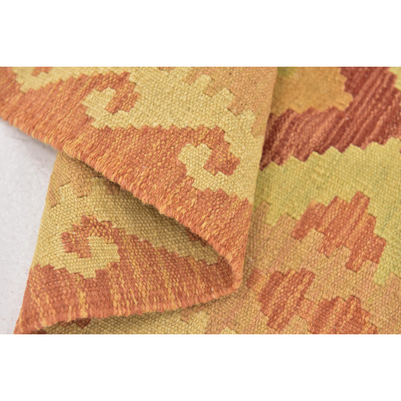 Tapis noué la orange/beige 2 pi 5 po x 4 pi en laine à la main one-of-kind Elland