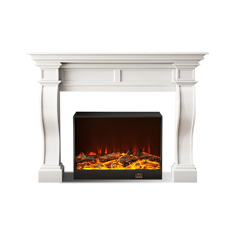 White Solid Wood Electric Fireplace