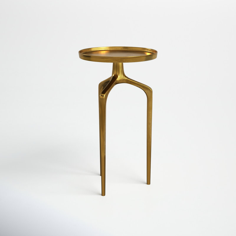 Gold Aluminum Metal Tray Inspired Top Side End Accent Table with 3 Tripod Legs, 13" x 13" x 22", Gold