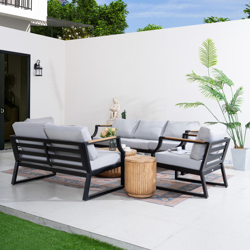 Penrose 7-Person Outdoor Sofa Seating Group With Cushions, Black