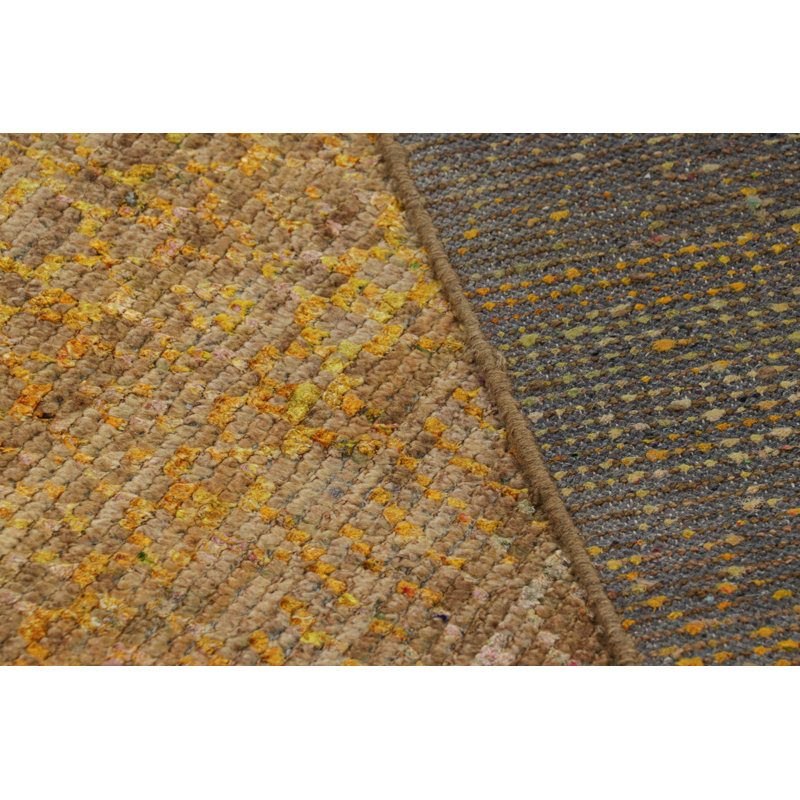 Rug & Kilim’S Contemporary Rug With Gold Stripes And Geometric Patterns