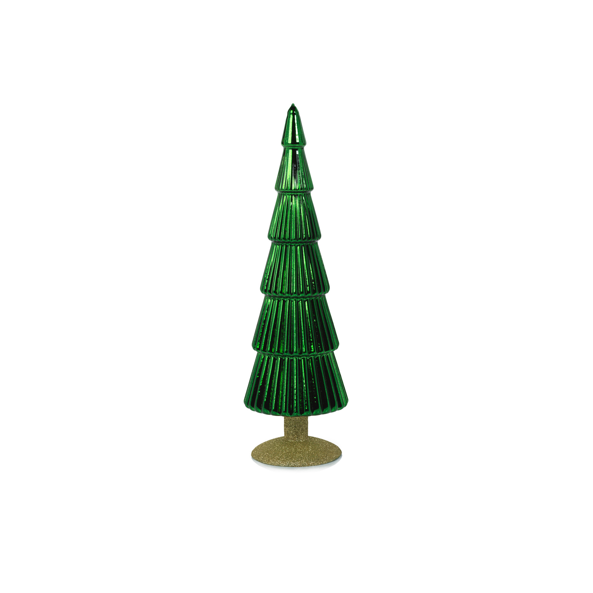 Dembe Classic Red Glass Tree on Gold Glitter Base, Set of 2, 13.5" H x 3.5" W x 3.5" D, Green/Gold