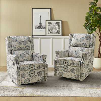 Prayag Transitional Upholstered Swivel Rocking Recliner