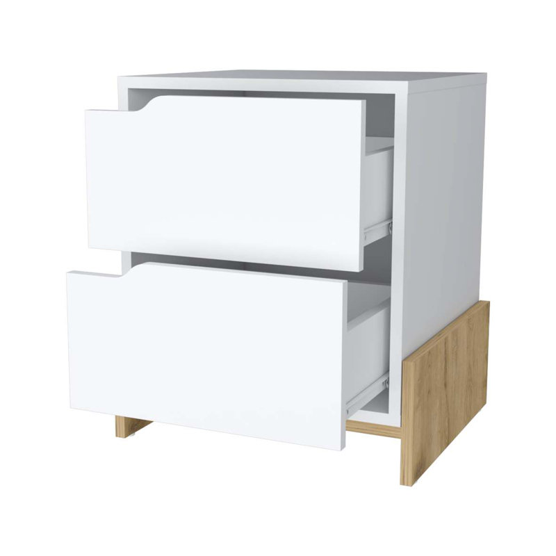 Table de chevet 2 tiroirs Ralston, Blanc/naturel