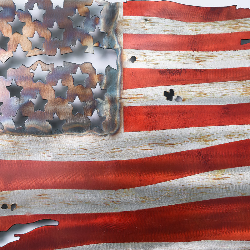 Flag Hand Painted Etched Metal Wall Art