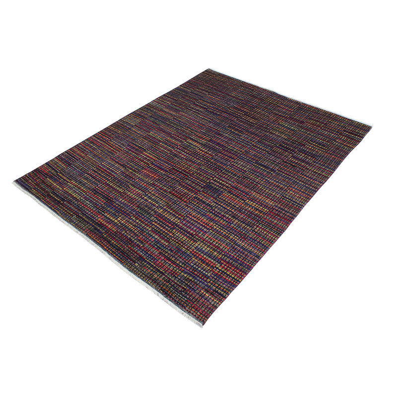 Tapis géométrique noir en laine noué à la main 5 pi 10 po x 9 pi 1 po Parms