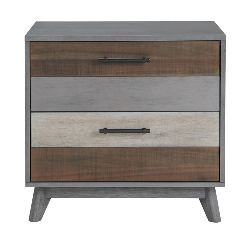 Multi-Tone Gray 2-Drawer Solid Wood Nightstand