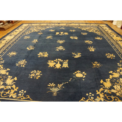 Antique Large Peking Chinese Allover Floral Knotted Rug