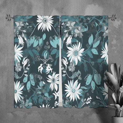 Motif floral de rideaux de fenêtre gris - 6047