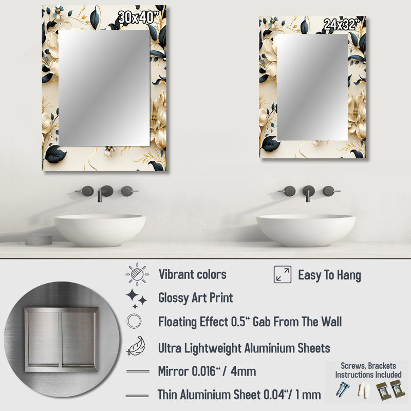Anab Boho Victorian Fusion Victorian Motif - Miroir floral unique, 32 po x 24 po