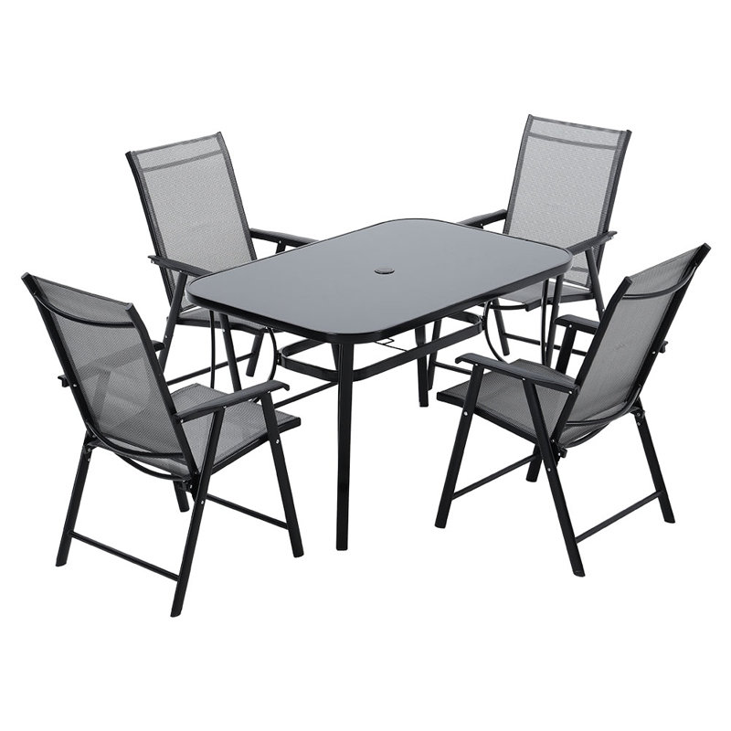 Macau 4 - Person Patio Dining Set with Rectangular Table, Black