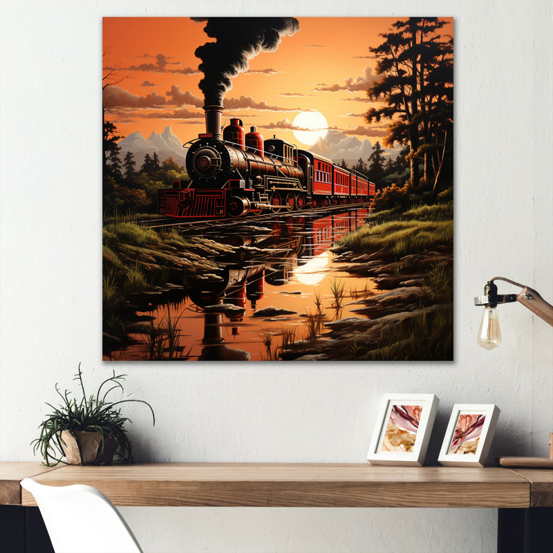 «Sunset Train Voyage In USA II», art mural en métal, H 16 po x l 16 po