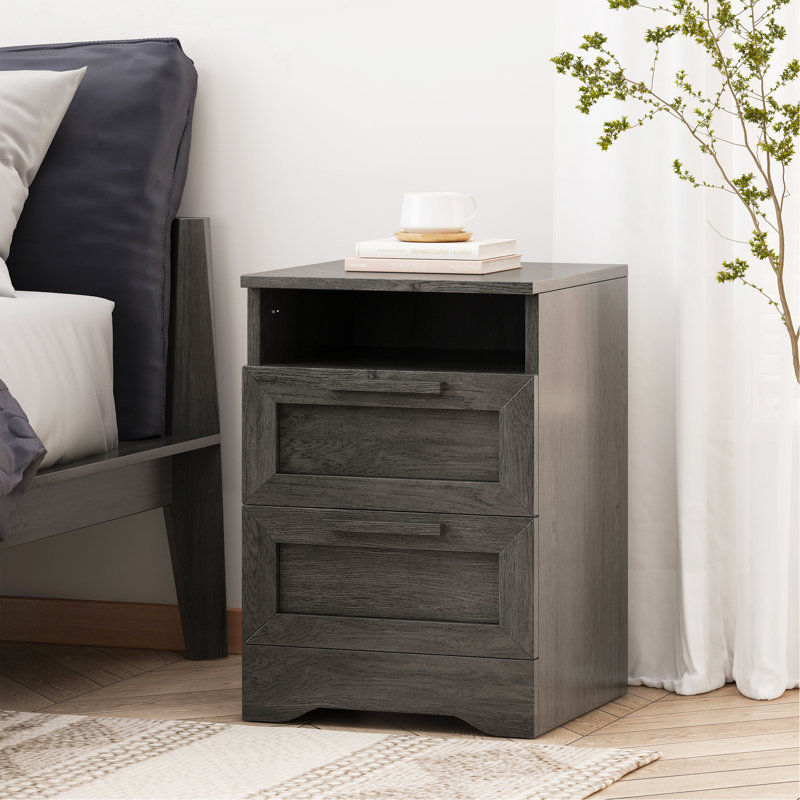 Table de chevet 2 tiroirs, Gris