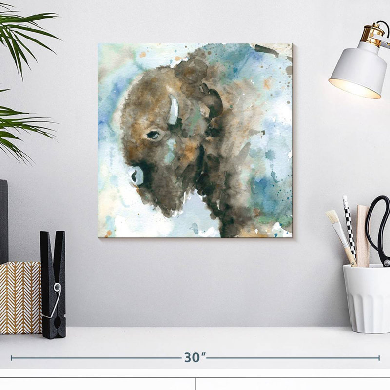Brampt Buffalo On Blue, 16" H x 16" W