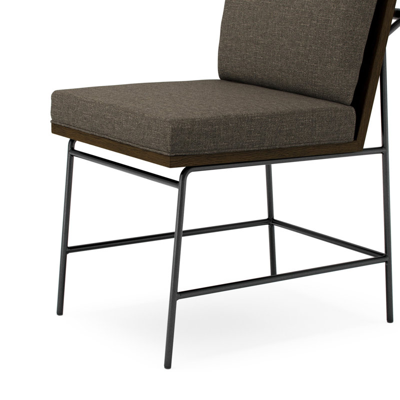 Chaise d'appoint rembourrée en mélange de polyester Julep, Landale gris anthracite / chêne brun de Sienne