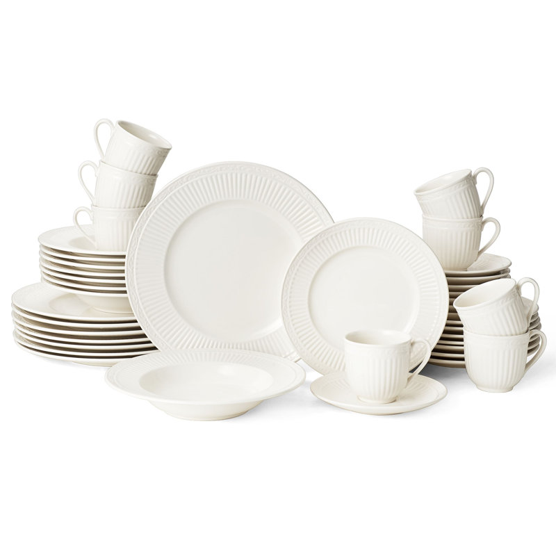 White Porcelain Ridged 40-Piece Dinnerware Set, Service for 8