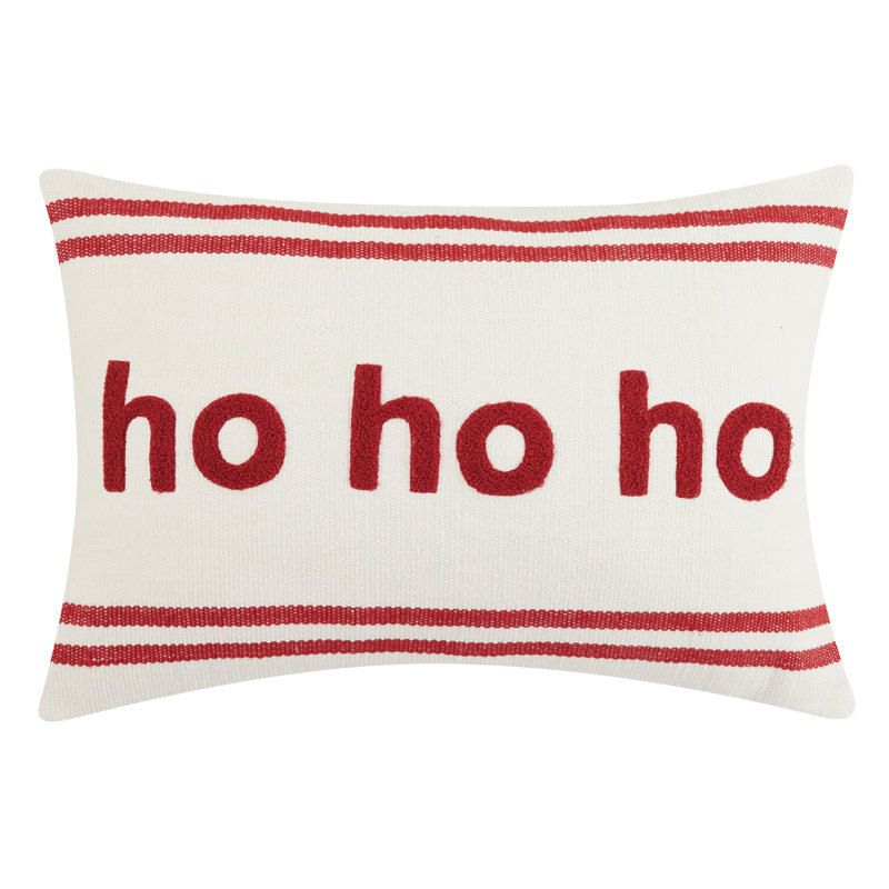 Red and White Cotton Embroidered Christmas Throw Pillow